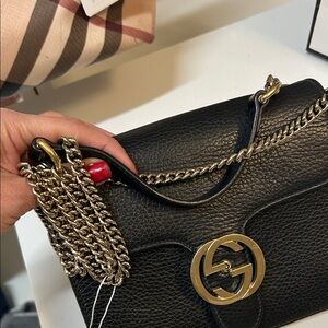 Gucci Black Leather Crossbody Bag with Gold Chain